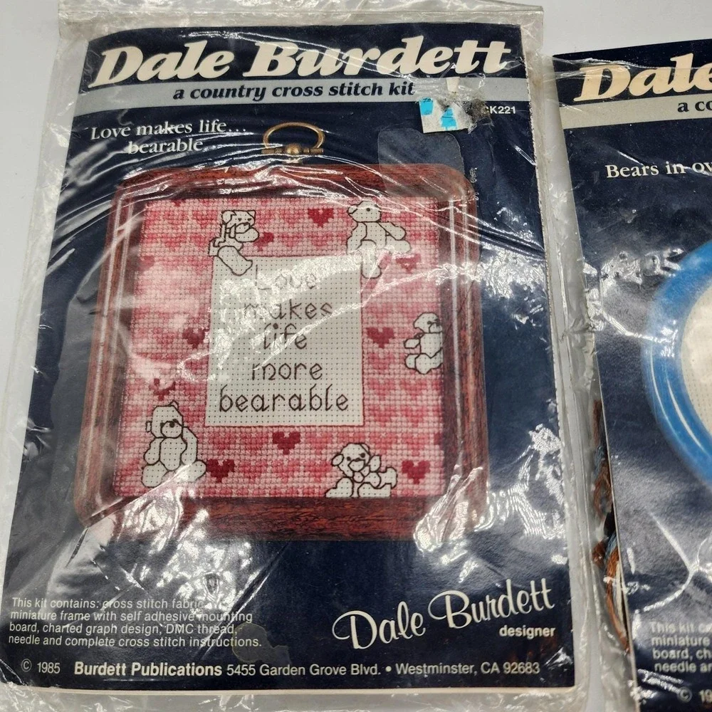 BEARS Country Cross Stitch Kit NOS Dale Burdett Vintage 1985 Set of 2 CK92 CK221